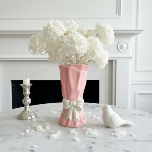 Pink Bow Vase, Hot Pink Flower Vase for Home Decor, Ceramic Vases for Boho Style, Small Cute Vases for Ideal Shelf Decor/Table/Living Room. (Pink 6, Large) - color: Pink 6