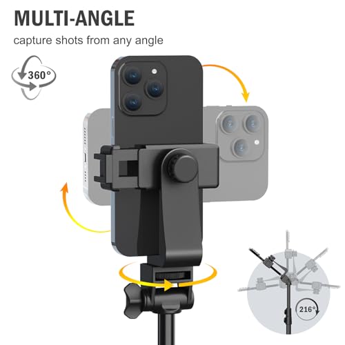 Liphisy 64” Tripod for Cell Phone & Camera, Phone Tripod with Remote and Phone Holder, Sturdy & Stable Height Adjustable Multi-Angle Shot Selfie Stick Tripod for Video Recording