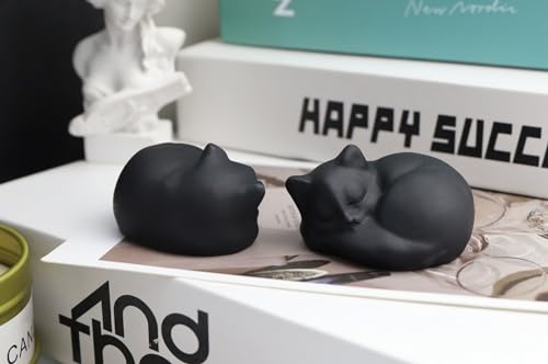 QINJIEJIE Black Obsidian Cat Crystals Decor Matt Sleeping Cat Statue Hand Carved Stone Figurine Decor Gifts Polished Cute Gemstones Office Room Home Desk Lucky Decoration for Women Men - color: H-black-matt Obsidian, size: 1.5 inches