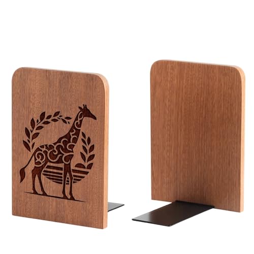 Giraffe Gifts, Giraffe Bookends - Heavy Duty Iron & Ebony Wood Book Ends for Shelves Bookcase Desk - 1 Pair, 4.72x6.69 Inches - Texture - color: Texture