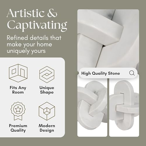 Liam White Marble Knots Decorative Object – Stone & Marble Modern Home Decor Accent – Artistic Shelf Styling & Coffee Table Decor for Office & Living Room – 9", White