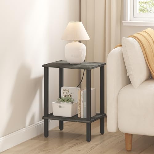 TUTOTAK End Table, Side Table, Nightstand, 2-Tier Storage Shelf, Sofa Table for Small Space, Living Room, Bed Room, Charcoal Grey TB01BY034 - color: Charcoal Grey