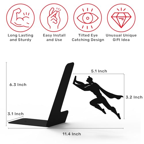 Artori Design Book Ends to Hold Books Heavy Duty - Hidden Metal Bookends for Shelves Desk - Bookend Book Holder for Home Decorative - Gift for Book Lovers and Home Décor (Book&Hero - Set of 2) - color: Book&hero - Set of 2