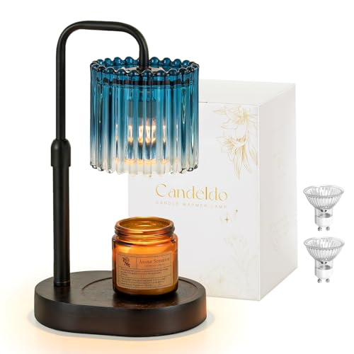 Candeldo Candle Warmer Lamp with Timer: Navy Blue Candle Warming Lamp with 2 Bulbs Height Adjustable Wax Melt Dimmable Bedroom Decor for Women - color: Navy Blue