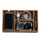 Shinpuru Wooden Valet Tray for Men, Nightstand Organizer with Leather Inlay, EDC Essentials Catchall Tray for Keys, Phone, Wallet, Watch, Earbuds - Bedside Desk Entryway Tray (Wood-Pen) - color: Brown-P