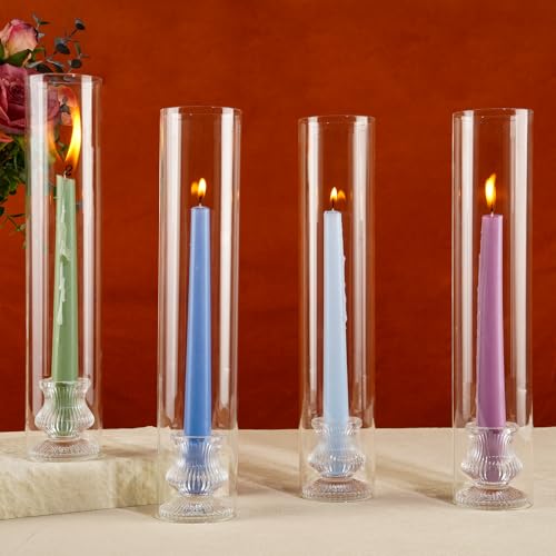 Hurricane Glass Candle Holders 4Pcs Fluted Candlestick Holders for Taper Candles with Cylinder Covers Crystal Candle Sticks Holder Decor for Wedding Birthday Christmas Table Decoration - size: stripe