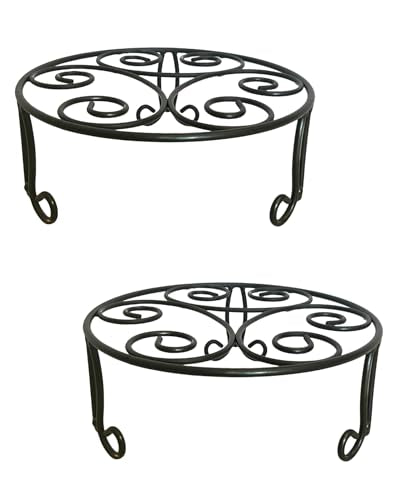2 Pack Iron Plant Stand Low Profile,13 Inch Diameter Wide Round Metal Flower Stand for Indoor Outdoor Large Plants, Short Heavy Duty Display Holder for Wide Pots, Patio Garden Home Decor,Rustproof Matte Black(2 Pack 13 Diameter 5 inches Tall Black) - colo