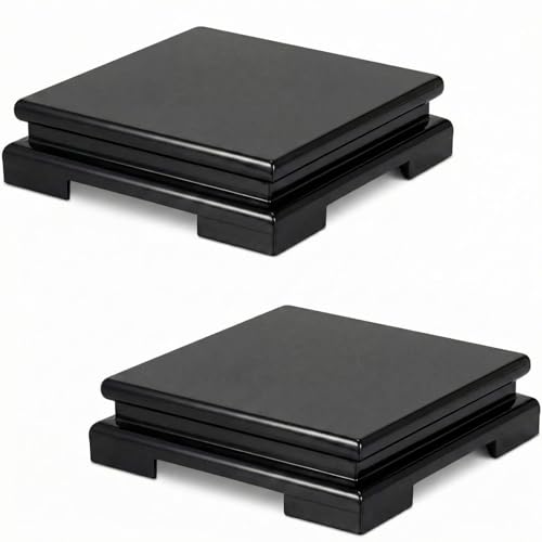 Chunful 2 Pcs Square Wooden Display Stand Wood Vase Display Base Black Pedestal Stand Square Vase Riser for Vases Teapot Trophy Collectibles Aquarium Lamp Home Decoration(7.9 x 7.9 x 2 Inch) - size: 7.9 x 7.9 x 2 Inch