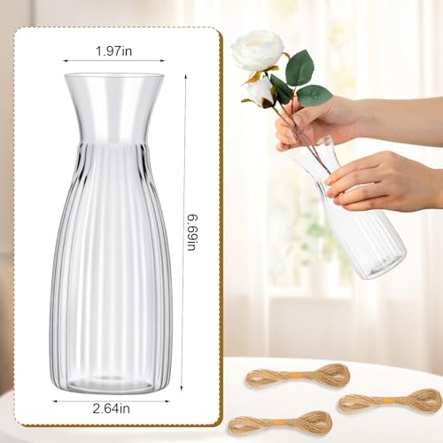 10 Pcs Plastic Flower Bud Vases Bulk with Twines Ropes Small Mini Flower Vases for Centerpieces Decorative Plastic Bottles for Wedding Reception Dining Table Home Decoration (Transparent) - color: Transparent