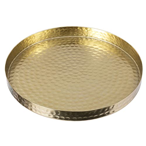 MyGift 11 Inch Deluxe Hammered Brass Round Decorative Tray - Aluminum Plated Serving Display Platter, Centerpieces and Vanity Tray - Handcrafted in India - color: Brass (11 Inch)