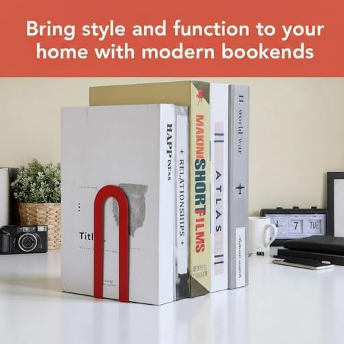 Chunful 6 Pcs Modern Metal Book Ends for Shelves Decorative Small Bookends Book Shelf Organizer Minimalist Design Stopper to Hold Books for Home Office (Red,5.5 * 3.75 * 2.25inch) - color: Red, size: 5.5*3.75*2.25inch
