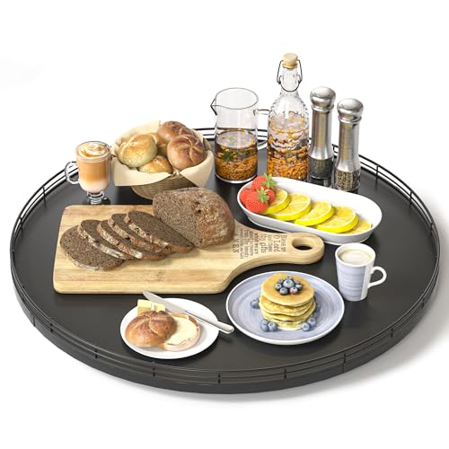 Oroyutor 18" Oak Wooden Lazy Susan Turntable for Dining Table, Large Round Lazy Susans Organizer for Kitchen Countertop, Tabletop 360°Rotating Tray for Spice Organization and Storage Black Home Decor - color: Black, size: 18