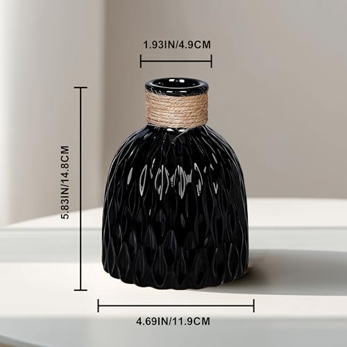 Black Ceramic Vase for Flowers,Modern Minimalist Vases Home Decor,Textured Decorative Vase Centerpieces for Table, Living,Mantle,Office,Desk, Room Decor 6 Inch - color: Black