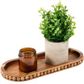 Acacia Wood Decorative Oval Tray, Beaded Edge Farmhouse Tray for Coffee Table Centerpiece, Rustic Wooden Serving Tray for Candle Holder, Kitchen & Living Room Counter Home Decor