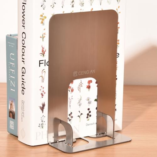 Creative Folding Stainless Steel Bookends,Sturdy and Rustproof,Book Ends, 2 Pieces Metal Bookend, Book Holders for Shelves, Desk Organizers, Book Dividers for Office, School, Bookstore, Home