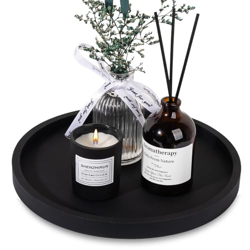 Silicone Bathroom Tray Round Vanity Tray Decorative Soap Holder Kitchen Countertop Organizer Coffee Table Decor for Candle, Perfume, Plant, 9 Inch, Black - color: Black, size: 9"