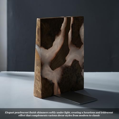 Resin Bookends Large Heavy Duty Bookends for Shelves, Unique Burl Wood Figure Book Ends for Study Office, Fancy Modern Decorative Book Supports for Bookshelf Organization (Pearlescent White) - color: Pearlescent White