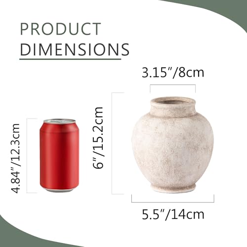 Ceramic Rustic Vase, Small Flower Farmhouse Vase Decorative Vase Short Pottery Vases for Home Decor Table Living Room Entryway Mantel Bookshelf Bedroom Bathroom Kitchen - 6 Inch Rustic White - color: 6"h - Rustic White