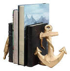 Ebros Nautical Coastal Marine Home Decor Ship Anchor and Captain's Helm Wheel Bookends Pair Set Statue 7.5" Tall in Gold Finish Decorative Office Study-Room Library Desktop Figurines