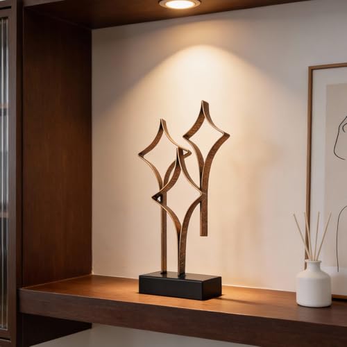 Abstract Metal Sculpture Home Decor – Modern Minimalist Line Art Statue Decorations for Table, Shelf, Living Room, Office & Entryway (Diamond Curved Metal Sculpture) - color: Diamond Curved Metal Sculpture