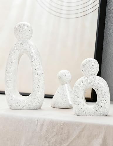 Abstract Family of 3 Figurines Modern Sculptures - Minimalist Home Decor for TV Stand, Bookshelf, Living Room | Decorative Accents and Gift Ideas as Knick Knacks for Shelves (White) - color: White