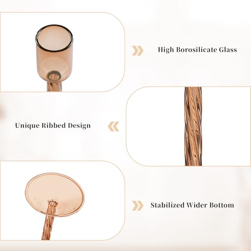 Glasseam Glass Candle Holder Brown: Fall Candle Holders Set of 4 Tall Candle Stick Candle Holder for Tapered Candles Decorative Candle Holders for Table Centerpiece Halloween Thanksgiving Decorations - color: Brown