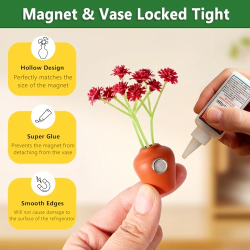 8 Pcs Cute Fridge Magnets Mini Vase Magnets for Fridge with Artificial Flowers, Tiny Ceramic Vase Refrigerator Magnets, Decorative Cute Magnets for Kitchen, Office, Locker, Whiteboard