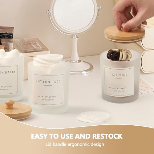 3 Pack Qtip Holder - Bathroom Organizers and Storage, Cotton Round Holder Cotton Swab Dispenser Cotton Ball Holder with Tray, Glass Apothecary Jars with Lids, Bathroom Containers for Floss Pick
