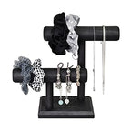 Ikee Design 2 Tier Wooden Jewelry Bracelet Watch Display Tower, Bangle Scrunchie Necklace Holder Storage Stand, 7.9 W x 4.3 D x 9.4 H in, Black Color - color: Black
