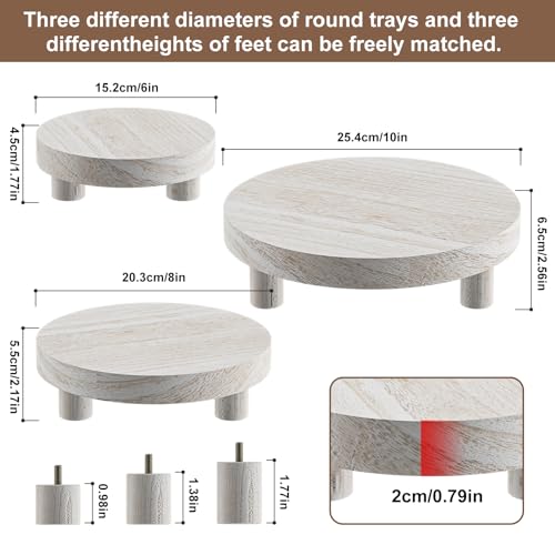 3 Pcs Wood Plant Stand Indoor Outdoor, Round Wood Riser for Decor 6/8/10" Wooden Stool Display Stand Flower Pot Holder Small Planter Tray Modern Potter Decorative for Desktop Counter Room - color: Washed White