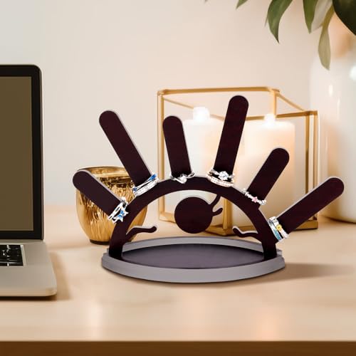 Bnesi Evil Eye Ring Display Stand Wooden Ring Holder for Women Wooden Jewelry Display Cute Evil Eye Home and Room Decoration Wedding Ring Holder Birthday Gift for Her (Rustic)