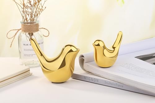 Small Birds Statues Gold Home Desk Wall Decor Modern Style Bird Figurine Sculpture Decorative Ornaments for Shelf, Bedroom, Living Room, Knick Knacks, Office Desktop, Cabinets(Gold Birds 2Pcs) - color: Gold