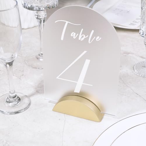 UNIQOOO 10 Pack 3.3" Arch Gold Wood Stand with 1/8" Slot, for Wedding Acrylic Table Number Sign, Wedding Display Stand, Card Holder, Great for Bar Menu, Retail Sign, Party and Events - color: Acrh Gold Wood