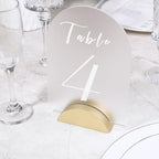 UNIQOOO 10 Pack 3.3" Arch Gold Wood Stand with 1/8" Slot, for Wedding Acrylic Table Number Sign, Wedding Display Stand, Card Holder, Great for Bar Menu, Retail Sign, Party and Events - color: Acrh Gold Wood