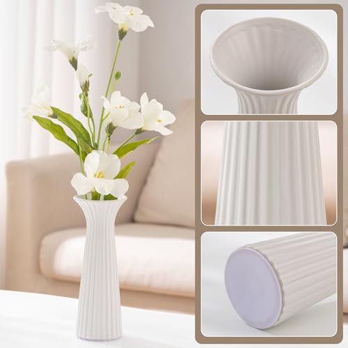 SURE YUESI 7.68” White Ribbed Ceramic Vase, Minimalist Farmhouse Vase for Pampas Grass, Centerpiece, Coffee Table, Kitchen, Office & Home Decor - color: White