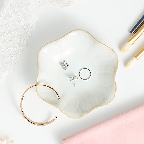 Ring Dish Tray, Jewelry Dish Holder, Key Bowl, Trinket Tray, Earring Holder, Decoration Plate for Women - color: Cream White