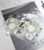Crystal Lotus Flower Tealight Candle Holder Set of 2, Clear Glass Candlestick Holders, Pillar Votive Candle Holders for Table Centerpiece, Home Décor, Party, Wedding, Dinning