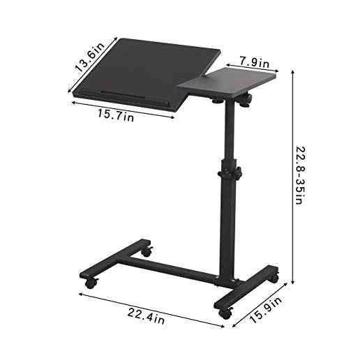 TigerDad Overbed Bedside Desk Mobile Rolling Laptop Stand Tilting Overbed Table with Wheels Height Adjustable Tray Table for Laptop Bed Sofa Side Table (Black) - color: Black