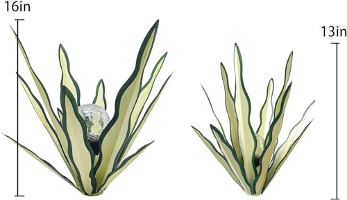 Metal Agave Plant Garden Art, 2 Pack Tequila Rustic Sculpture, Rustic Metal Agave Plants Garden Lawn Home Ornaments, for Yard Stakes, Garden Figurines, Outdoor Patio (2 PCS Green with Light) - color: 2 Pcs Green With Light