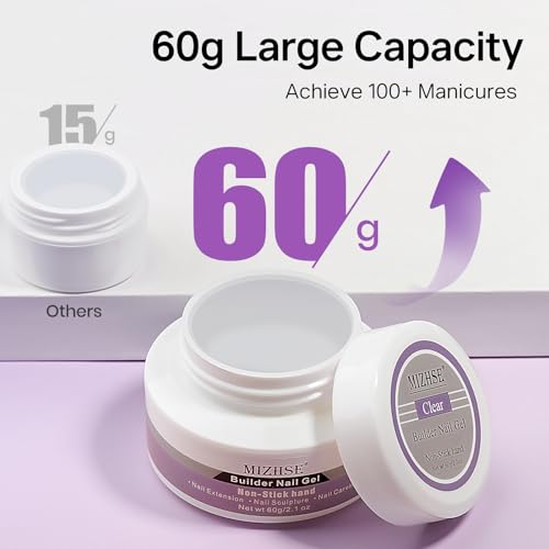 MIZHSE 3D Gel Nail Art Sculpting Gel, 60g Large Capacity Non-Sticky Clear Solid Builder Gels for Nails, Molding Hard Gels for Nail Art Charms, U V LED, with Gold Chrome Powder & Silicone Flower Mold - color: 0-0-Clear