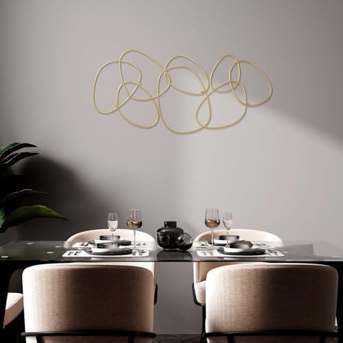 Hicarer 3 Pcs Interlocking Rings Wall Sculpture Gold Metal Home Wall Decor Abstract Aesthetic Gold Decoration for Art Bedroom Living Room Bathroom Home(Circle) - style: Circle