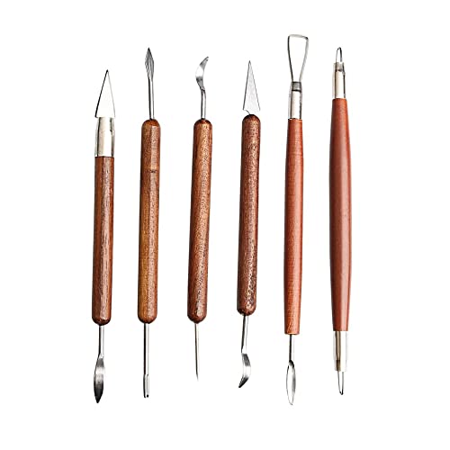 S & E TEACHER'S EDITION 6 Pcs Pottery & Clay Sculpting Tools, Double-Sided, Smooth Wooden Handles. - size: 6 PCS