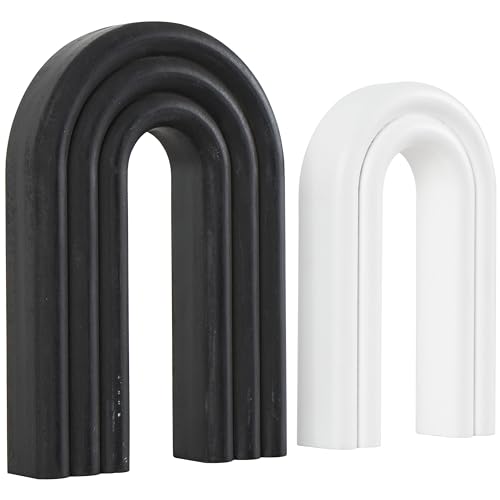 CosmoLiving by Cosmopolitan Wooden Geometric Decorative Sculpture Layered Arch Home Decor Statues, Set of 2 Accent Figurines 9", 7"H, Black