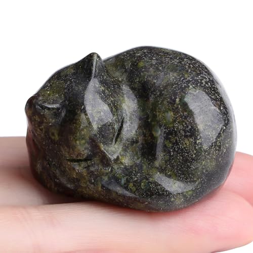 LAIDANLA Dragon Blood Cat Healing Crystals Figurine Sleeping Cat Hand Carved Cute Statue Polished Stone Sculpture Reiki Office Room Bedroom Desk Home Decoration Gifts 1.6" - color: M-dragon Blood