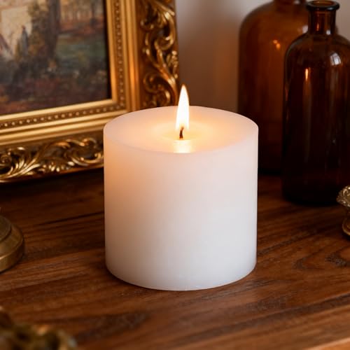 4x4 Inch White Pillar Candles, 2 Packs, 200-Hours Long Burning Time Totally, Unscented Large White Candles for Mantel Decor, Home Holiday Table Decor, Smokeless & Dripless - size: 4x4