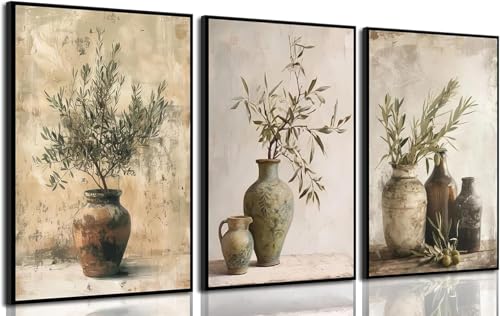 Vintage Vase Canvas Wall Art Prints Green Rustic Olive Branch Wall Decor Pictures Antique Still Life Plant Posters Paintings Artwork for Living Room Bedroom Kitchen Home Decoration 16x24in poster - color: poster, size: 24L" x 16W"