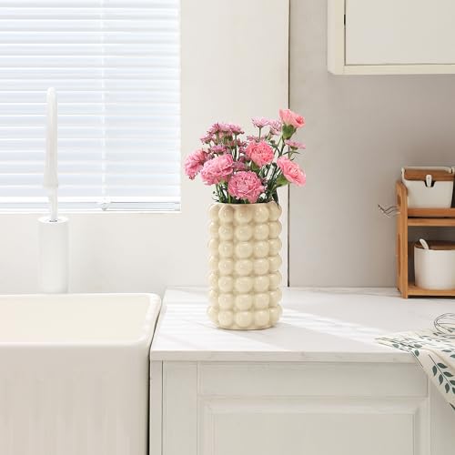 Bubble Vase, Beige Ceramic Vase for Boho Decor, Ceramic Flower Vases for Modern Home Decor, Tall Decorative Vases for Living Room, Bedroom, Wedding, Entryway, Mantel, Office, 8.5 Inches - color: Beige, size: Large