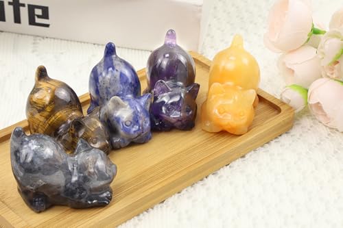 2" Black Labradorit Crystal Cat Decor Figurine Statue Natural Healing Crystals Stones Carved Office Room Decor Sculpture Cute Trinkets Statue Decoration Gemstones Gifts for Cat Lovers Women - color: Black-labradorit