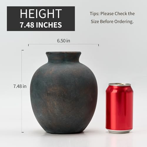 SIDUCAL Ceramic Decorative Flower Vase | 7.48 Inch Pottery Rustic Farmhouse Boho Vase for Home Decor, Table, Living Room, Bathroom, Coffee Desk, Shelf, Mantel Decoration, Wedding, Bronze - color: 1007-bronze