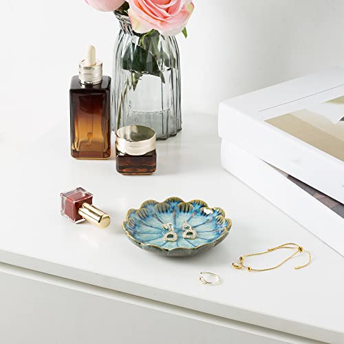 BEUNAIZER Jewelry Dish Tray, Ring Dish, Ceramic Trinket Tray, Key Bowl, Decorative Plate, for Friends Sisters Daughter Mother (retro blue) - color: Retro Blue